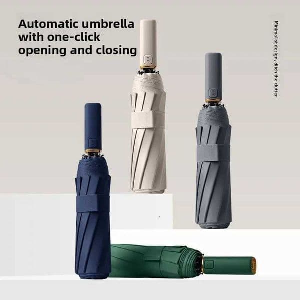 10 Bone Black Glue Fully Automatic Umbrella with Thick and Durable Keel Three Fold Umbrella UV Resistant Folding Beach Umbrella H260319