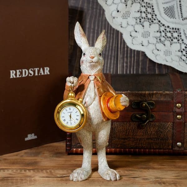 Vintage Alice Wonderland Rabbit Figurine Resin Bunny Holding Pocket Watch Statue Desktop Ornament Home Decor Holiday Gift 260319