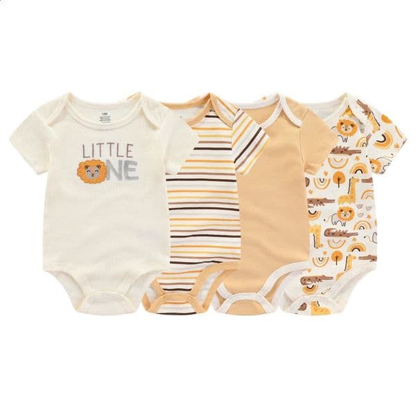 Kiddiezoom 4Pieces Summer Short Sleeve Cartoon Baby Boy Girl Bodysuit 100 Cotton born Clothes 260320