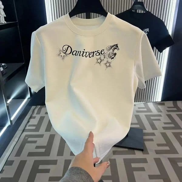 Versatile men's short-sleeve t-shirt, round neck, half-sleeve, trendy brand, 2026 summer new style, printed heavy-weight men's clothing