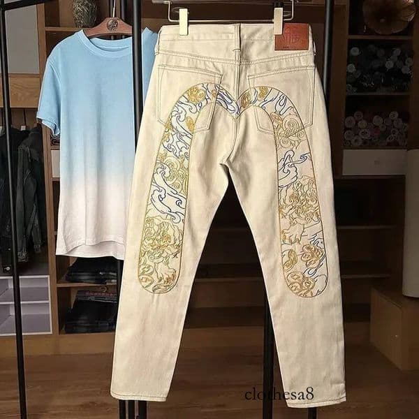 Male Cowboy Pants Embroidery Trousers Straight Beige Jeans for Men Graphic Stacked 2025 Fashion Y 2k Vintage Aesthetic Loose Xs