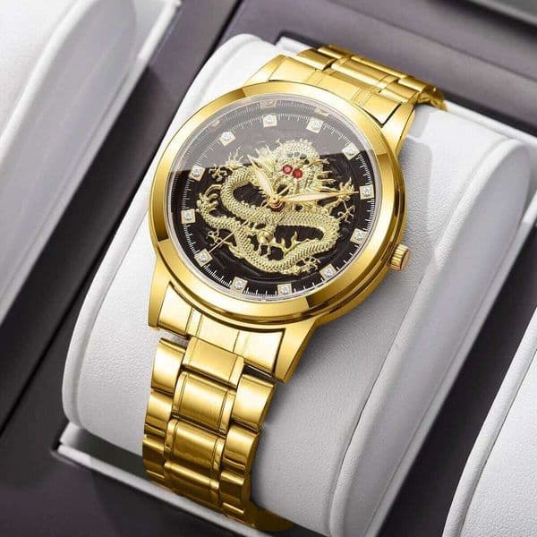 Luxury Rhinestone Dragon Dial Men Business Watches Stainless Steel Band Male's Quartz Wristwatches Reloj Hombre Without Box