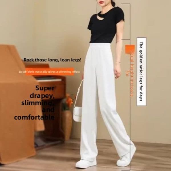 High-waisted women's suit wide-leg pants, new spring/summer thin style, loose-fitting casual with a draping effect, narrow elastic straight-leg pants