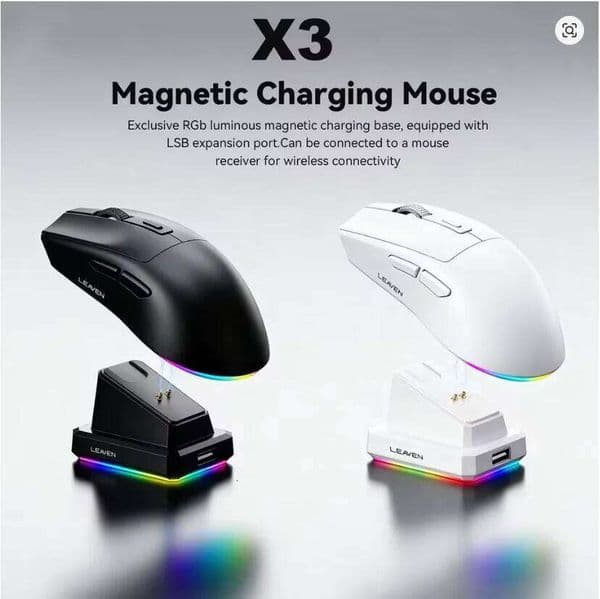 Dual-Mode Wireless Mouse Magnetic Charging Dock RGB Backlit 3-Speed DPI 800-1200-1600 2.4G/BT | Suitable for daily use 26L0320