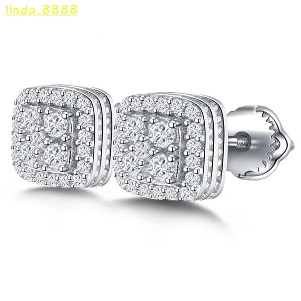 Trendy Wholesale Square Earrings S925 Sterling Silver Luxury Moissanite GEM Women Stud Earrings