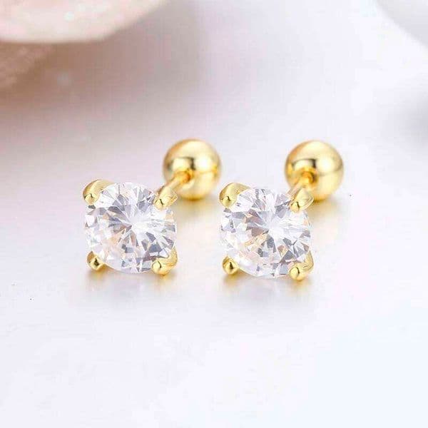4Colors Cute 6mm Round Cut CZ Stone Screw Back Stud Earrings For Women Girls Brass Gold Color Piercing Jewelry Oorbellen Aros S260319