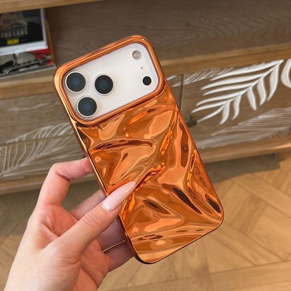 Electroplated Orange Phone Case For Iphone 17 16 15 14 13 Pro 12 11 Max Water Ripple 16Pro 15Pro Phone Case 17Promax Cubic Tpu 16Promax Soft 15Promax Cover 17Pro Shell