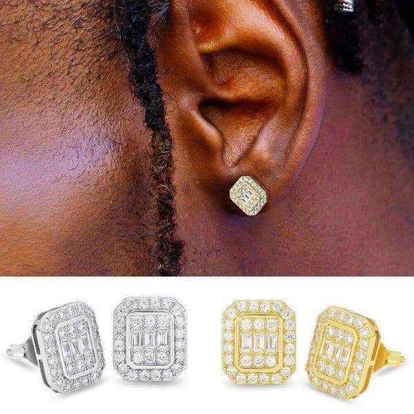 Hip Hop Rock Ear Stud Earrings for Men Iced Out Cubic Zirconia Bling Cartilage Accessories Homme Hippie Jewelry Wholesale OHE143 S260319