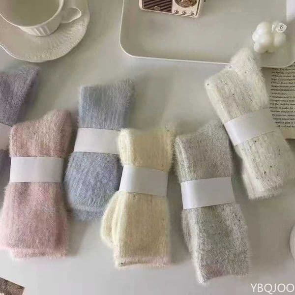 7 pairs of mink fce socks for women in winter warm thick with fce simple comfortable midsole thick socks L260320