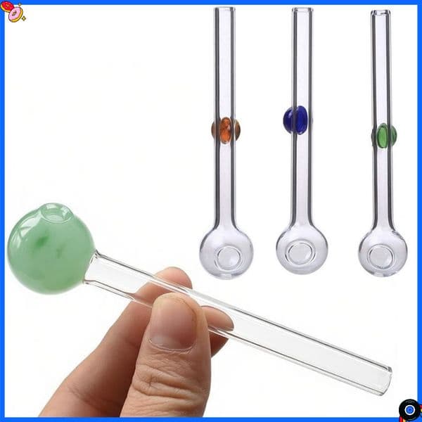 Wholesale MINI 4inch colorful Glass Hand Tube Straight straw Pipe With 20mm Ball Lollipops Head Oil Burner Bubbler Bowl for smoking