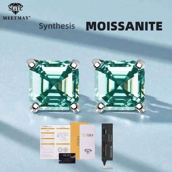 GRA Certified S925 sterling silver four-prong stud Asscher Cut Moissanite earrings for women fine jewelry Free gift box S260319