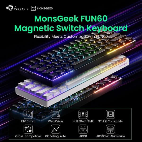 Akko MonsGeek FUN60 Mechanical Keyboard Magnetic Switch 60 Gaming Keyboards Rapid Trigger 001mm 8K ARGB HE/TMR Custom Keyboard 260312 Y260525