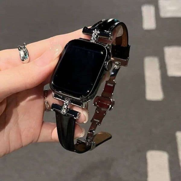 Butterfly buckle leather compatible with iWatch 38mm 40mm 41mm 42mm 44mm 45mm 49mm fashionable strap 26W0320