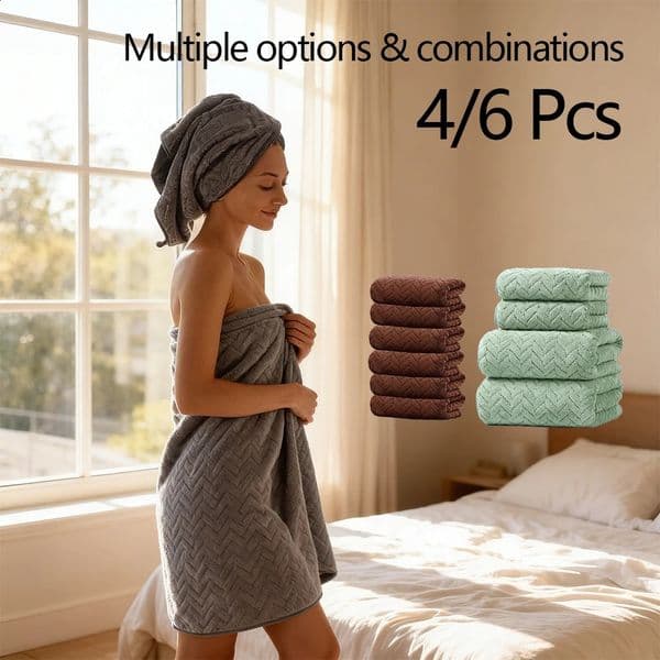 4/6 Pcs Towel Set - Soft Hand Towel Absorbent Bath towel Set 2 Size Options Comfortable Ideal for Bathroom Shower el Gym 260311