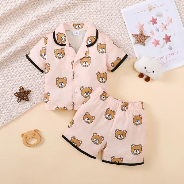 2PCS Pajama Set Cartoon Cute Pattern Short Sleeved TopShorts Comfortable and Soft Summer Home Wear for Baby BoyGirl 0-3 Years 260320