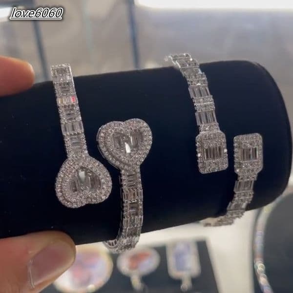 Iced Out Bling Moissanite vvs Bangle Bracelet for Women Geometric Luxury 5A Cubic Moissaniteia Fashion Jewelry