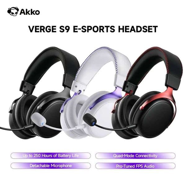 AKKO Verge S9 E-Sports Headset with Mic Quad-Mode Gaming Headphone 7.1 Channel Surround Sound Pro-Tuned FPS Audio 53mm Driver 26L0320