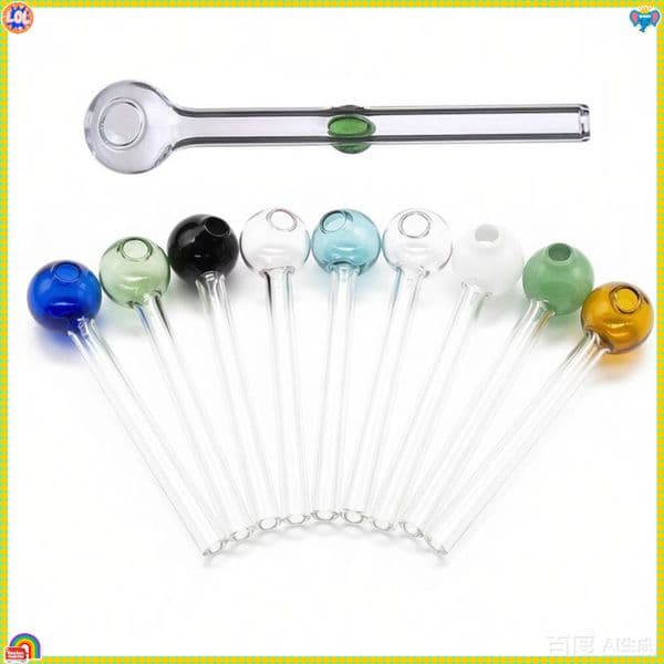 MINI 10cm Glass Hand Tube Straight straw Pipe With colorful balanced 20mm Ball Lollipops Head Oil Burner Bubbler Bowl for smoking
