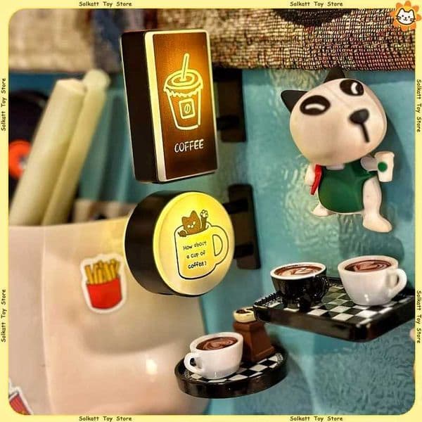 Coffee Shop Carton Lazy Cat Fridge Magnets Chessboard Tray Miniature Bread Latte Cup Home Decoration Light Sign Simulation Gifts S26319