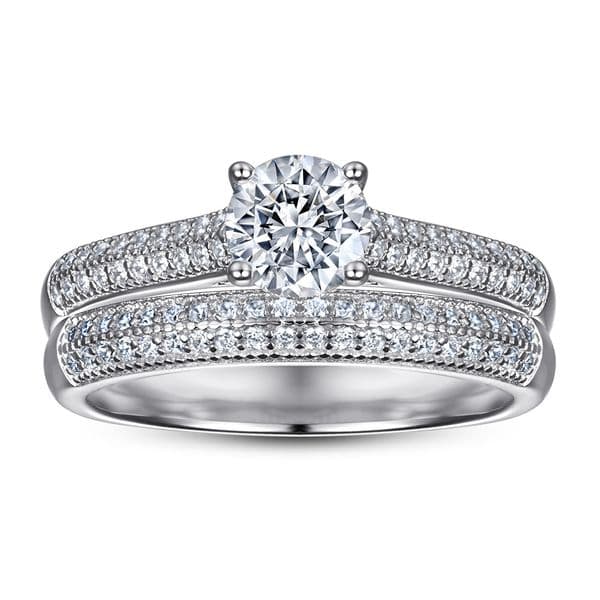 Direct manufacturer couple's S925 silver rings with double rows of diamonds, full diamond design, popular set