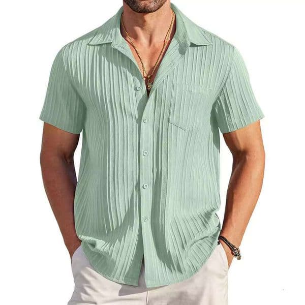 Summer Solid Color Short Sleeve Button Up Shirt Versatile Casual Men s Clothing luanyun
