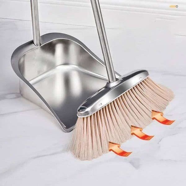 Stainless Steel Plastic Upright Dustpans with Long Handle Heavy Duty Dustpan Broom Combo Set Portable 26H0320