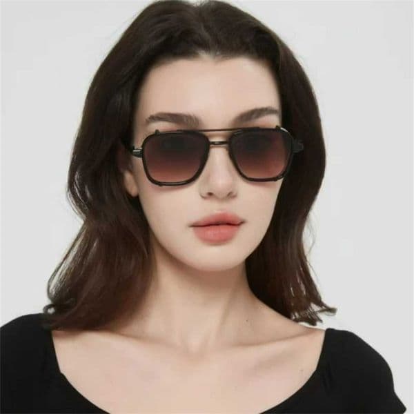New Quality Vintage Alloy Square Sunglasses Fashion Men Women Black Gold Frame Gradient Lenses Trendy Solar Glasses