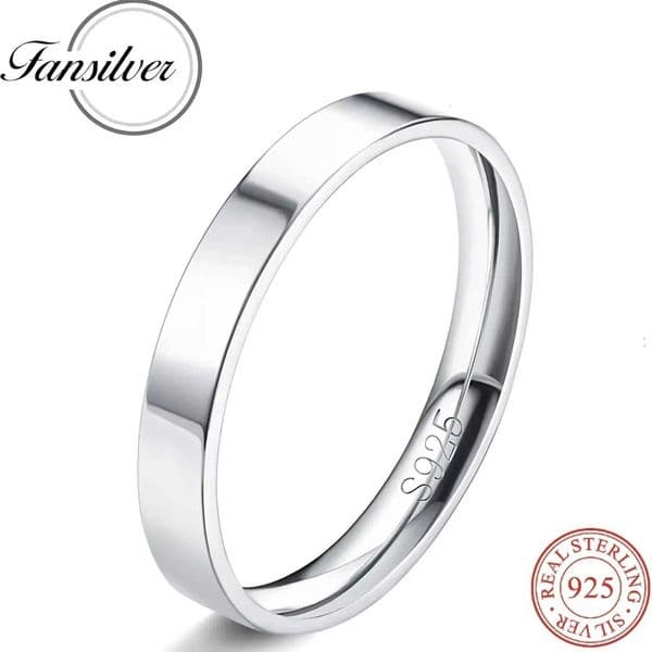 Fansilver S925 Sterling Silver Rings for Women Men 18K White Gold Plated Stackable Statement Thin Plain Thumb Ring Wedding Bands H260320