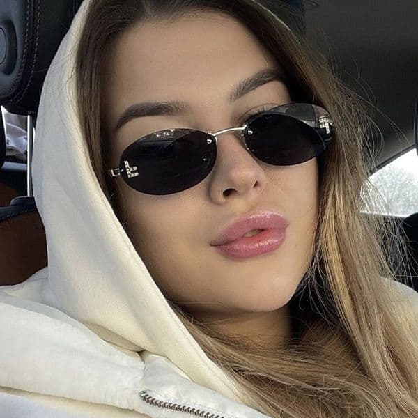 beach Letter Brand Jewelry driving Designer Luxury F Frameless Rhinestone Oval Fashion Sunglasses European And American Trend Small Frame Decorative Women's