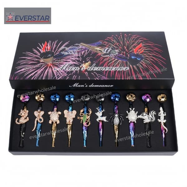 4.5 Inch Metal Hand Pipe Electroplated Multi Colors Diamond Animals Deco-10pcs/Display Box