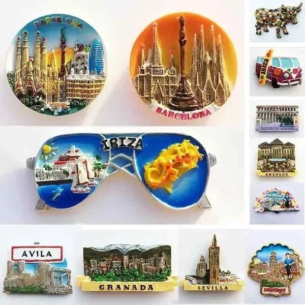 Barcelona Spain Fridge Magnets Columbus Granada Ibiza Sevilia Maalaga Souvenir Refrigerator Magnets Stickers Home Kitchen Decor S26319