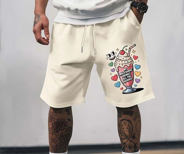 Mens Ice Cream Summer Pattern Casual Shorts Breathable Sports with Drawstring Waist Circumference 260319
