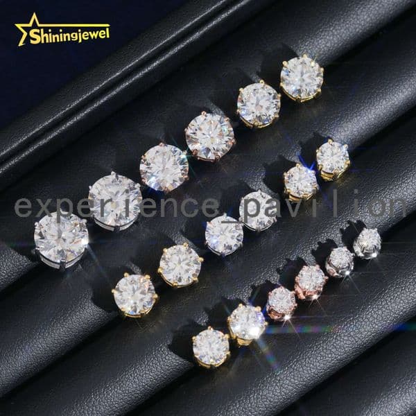 Hot Selling Luxury Gold Plated Pass Diamond Tester 925 Silver Stud 6 Prongs VVS Moissanite Earrings