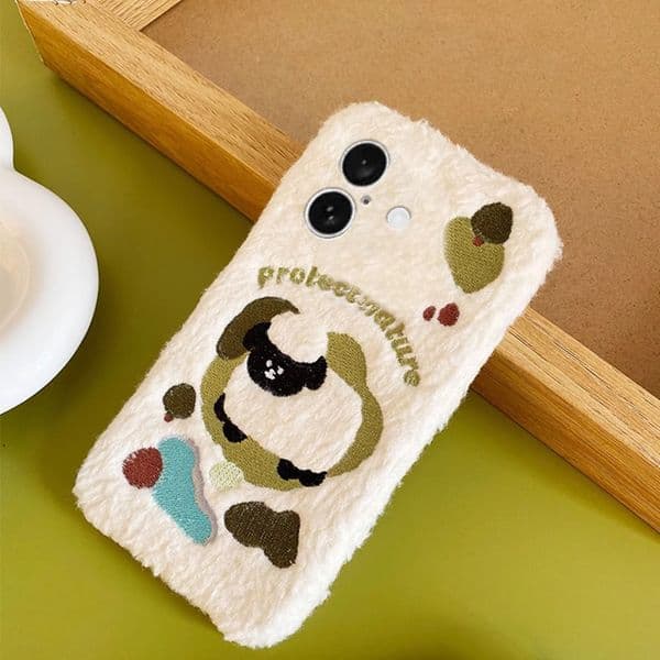 Plush Phone Case For Iphone 17 16 15 14 13 Pro 12 11 Max Plus Embroidered Little Sheep 17Promax Phone Case 16Promax Cartoon 15Promax Cover Heat Press Craft 14Pro Shell