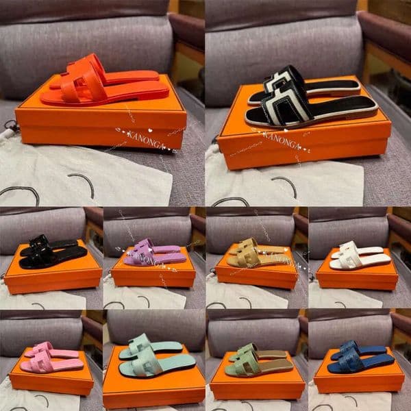 Designer Women's Fashion Floral Leather And Rubber Flats Slides Sandals A+ Summer Beach Lightweight Shoes Bottoms Slippers