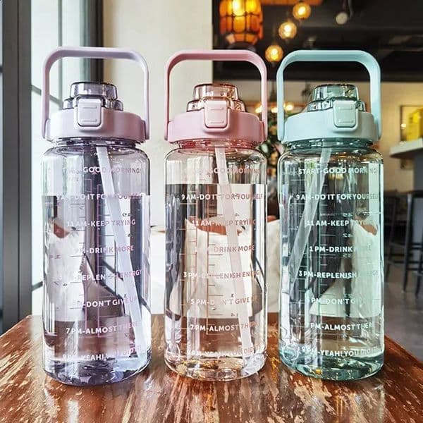 2 Liters Plastic Kettle Large Portable Travel Water Bottle with Straw Sports Fitness Cup High Value Big Fat Cup Adult Universal 260321
