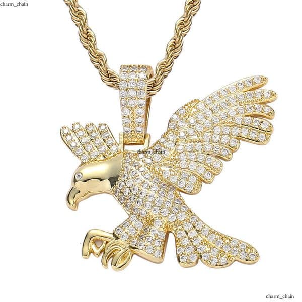 New Hip Hop Style eagle pendant real gold plated micro-inlaid with Moissanite Hip Hop men's versatile necklace pendant wholesale