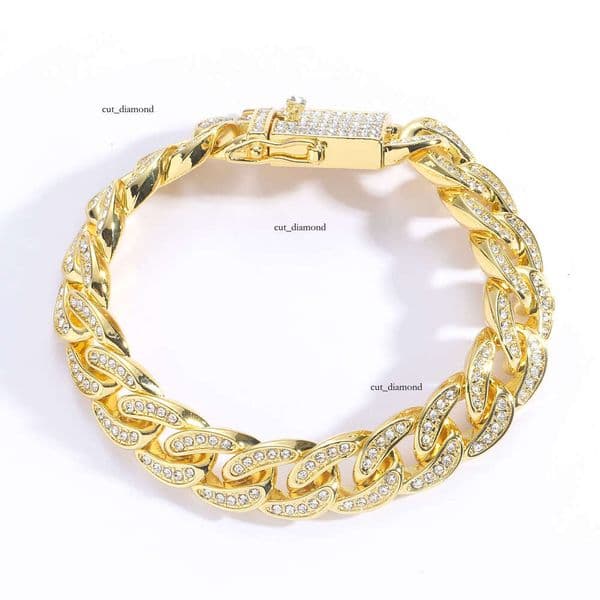 New Hip Hop Style bracelet men's 13mm full-diamond Cuban chain alloy Hip Hop Fashion Jewelry gold bracelet