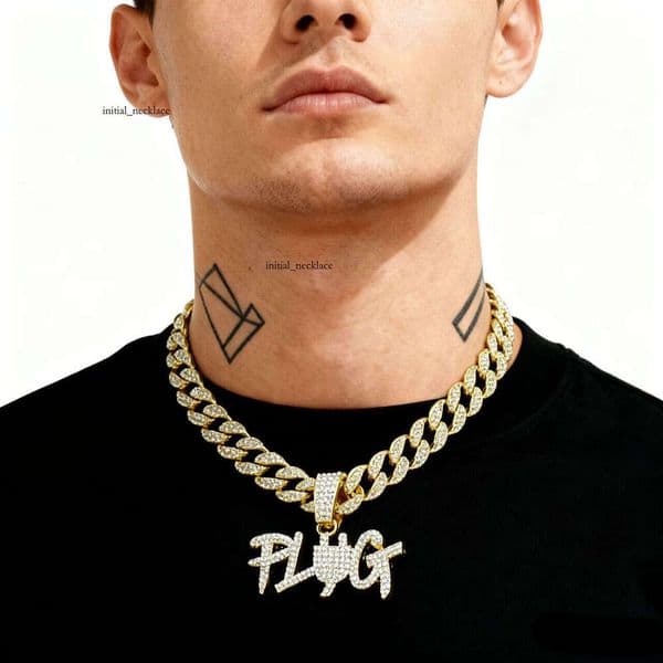 Jewelry Fashion Inlaid Diamond PLUG English Letter Necklace Trendy Brand Hip Hop Cuban Chain Pendant Customization