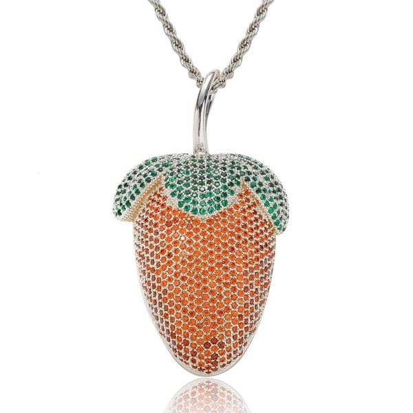European American strawberry pendant with colorful zircon, personalized necklace for men and women, trendy rap accessories, cross-border hip-hop accessories