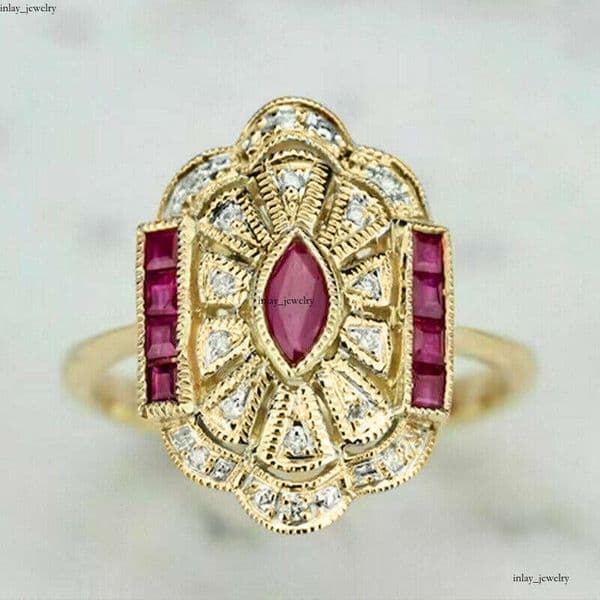 Moissanite Jewelry Marquise Palace Style Ring Women Light Luxury British Retro Ring Suitable for Evening Gown and Banquet