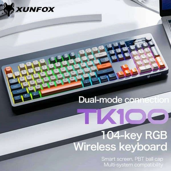 Xunfox TK100 wireless dual-mode keyboard desktop laptop office E-Sports gaming RGB light effect charging robot feel 26L0321