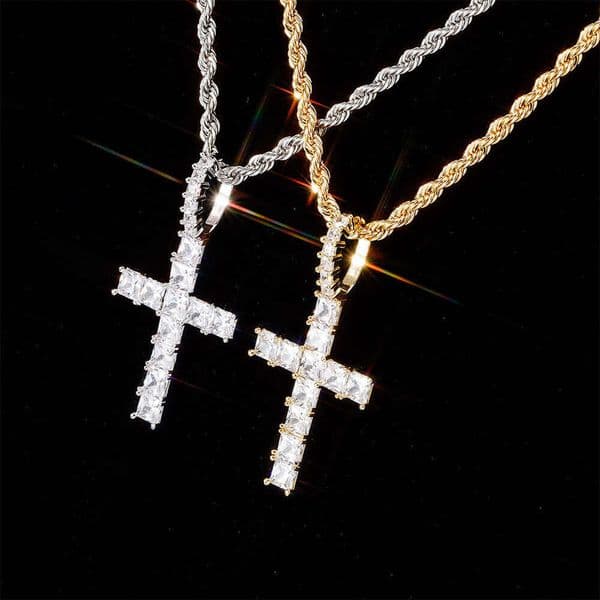 New Jewelry style square Moissanite pendant personalized vintage cross necklace jewelry Hip Hop