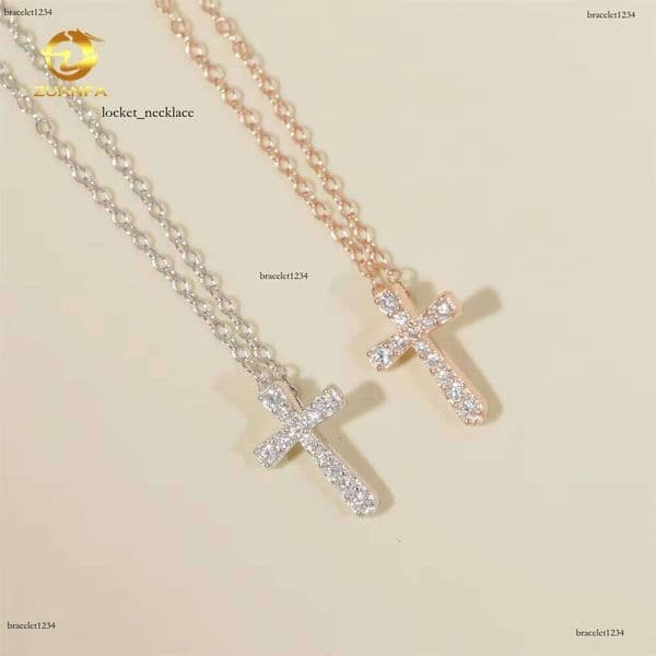 Pure Sterling Sier Jewelry Iced Design Sandstone Women's Wedding Gift Pearlescent Cross Necklace
