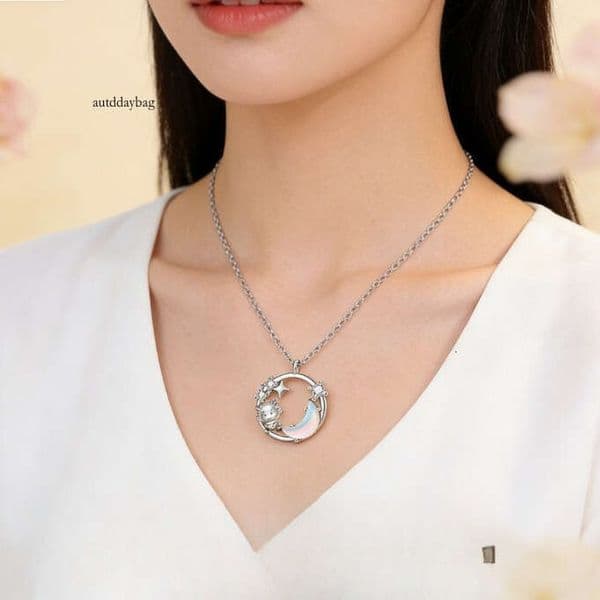 Dreamy Cute Necklace for Women, Zodiac of the Dragon Pendant, Romantic Star and Moon Clavicle Chain, Birth Year Gift 3a