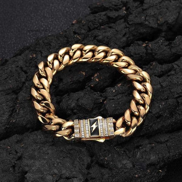 New Jewelry Lightning Moissanite Spring Clasp Sterling Silver 14K 18K Gold Cuban Hip Hop Titanium Steel Jewelry Men's Bracelet