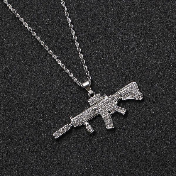 Jewelry Hip Hop gun-shaped necklace gun pendant with 925 Sterling Silver 18K Gold square pearl chain