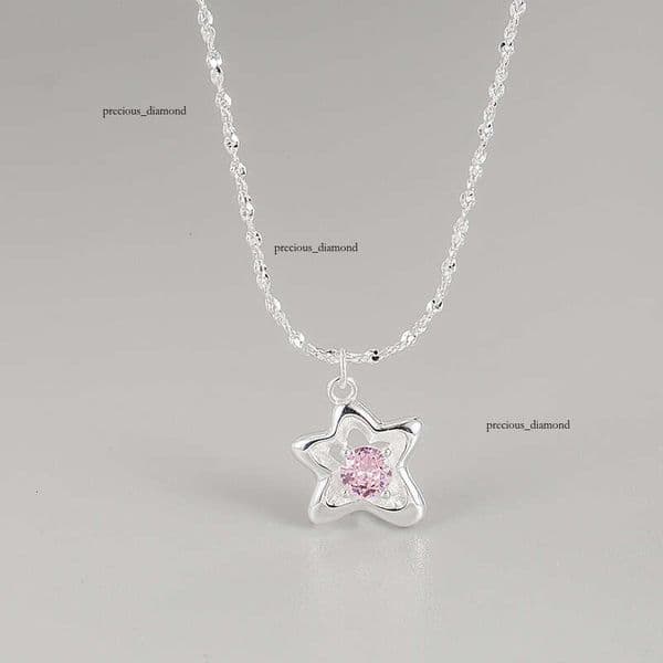 S925 sterling silver pink diamond Moissanite star for women Korean INS light luxury niche sweet and cool pentagram pendant collarbone necklace