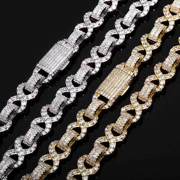 Jewelry Hip Hop Mixed Inlaid T Cubic Zircia Necklace 10mm 8-Character Chain Simple Bracelet Accessories Women's Jewelry
