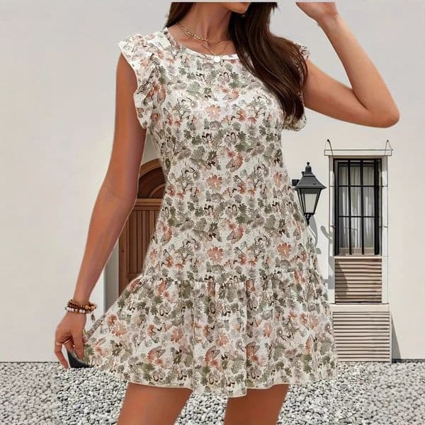 Designer Dress 2026 Spring/summer Vacation Elegant Fresh Casual Butterfly Floral Ruffle Sleeve Dress For Women